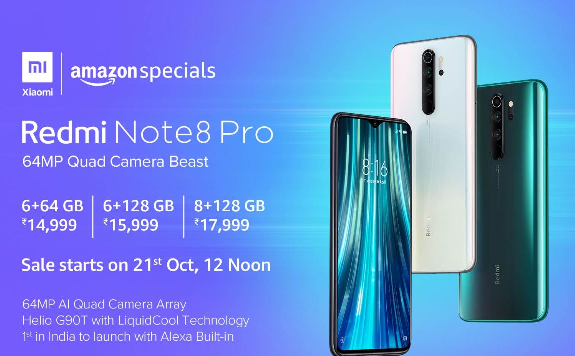 Avail special 10% discount on Redmi Note 8 Pro and Redmi Note 8 on 21st october using axis, citit and RuPay cards at Amazon