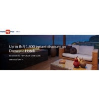 HDFC Bank Credit card offer - Book Domestic hotel on Make-My-Trip with HDFC Bank Credit card and get up to Rs.1800/- instant discount by using coupon code