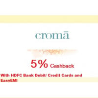 HDFC BANK festive treat offer at Croma - Purchase any products above Rs.10000/- and get 5% Cashback up to Rs.2000/-