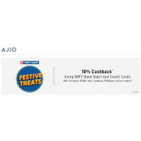 Under HDFC bank Festive Treats offer AJIO gives 10% cashback* on HDFC Credit or Debit Card