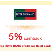2024 Peter England Offers : Use your HDFC Cards at Peter England shop and get 5% Cashback up to Rs.1000/-